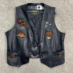 Barnys Leather Womens Motorcycle Vest XL Patches Chains Rose Biker Club Rider
